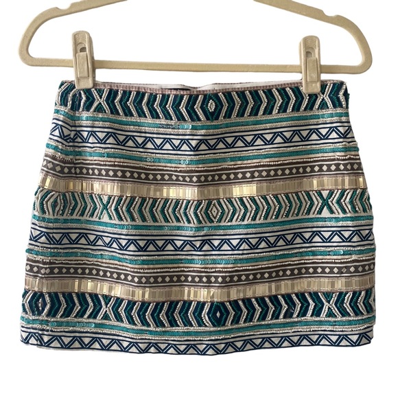 Zara Dresses & Skirts - NWT Zara Trafaluc Aztec Print Sequin Mini Skirt Sz Small